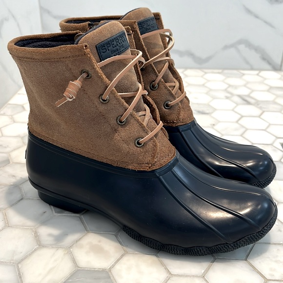 Sperry Shoes - Sperry Top-Sider Sweetwater Brown & Blue Duck Waterproof Rain Boots Women’s 10